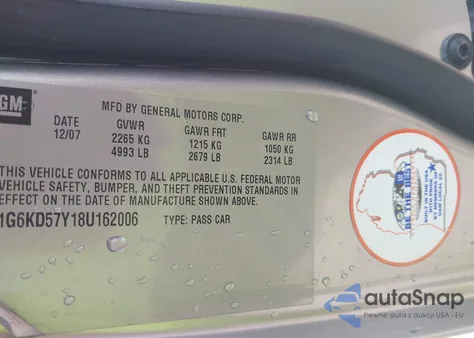 2008 Cadillac Dts 1Sa из США, поврежденный, VIN 1G6KD57Y18U162006